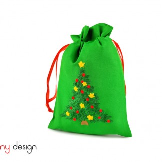  Small green Christmas bag with pine tree embroidery